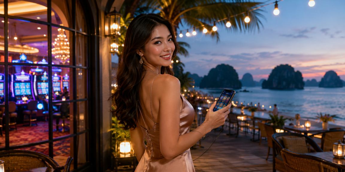 Người dùng tạo tài khoản casino trên điện thoại tại vịnh Hạ Long
